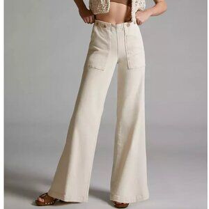 ANTHROPOLOGIE x PILCRO The Kit High-Rise Wide-Leg Utility Trousers Ivory